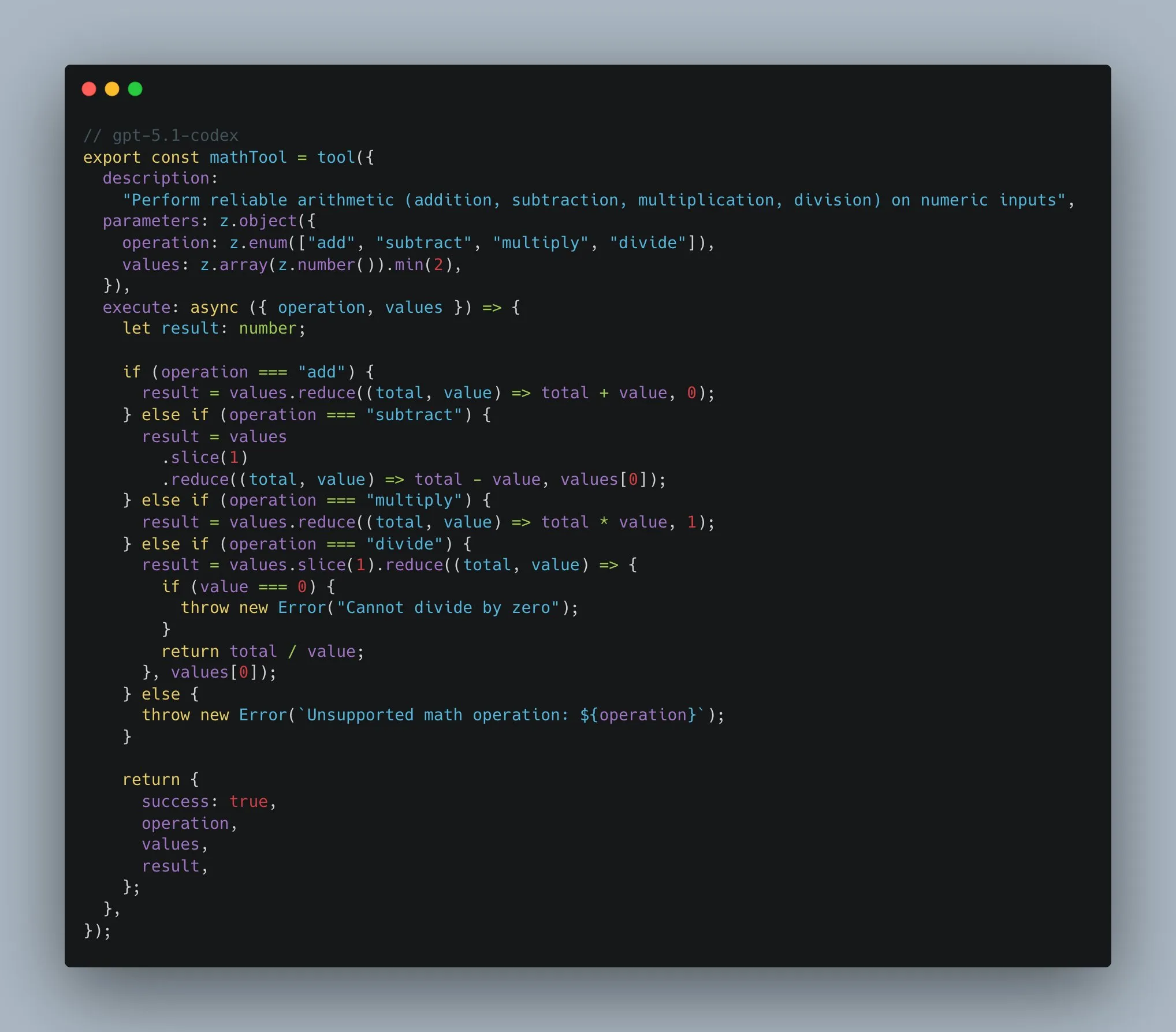 GPT-5.1 Codex math tool implementation
