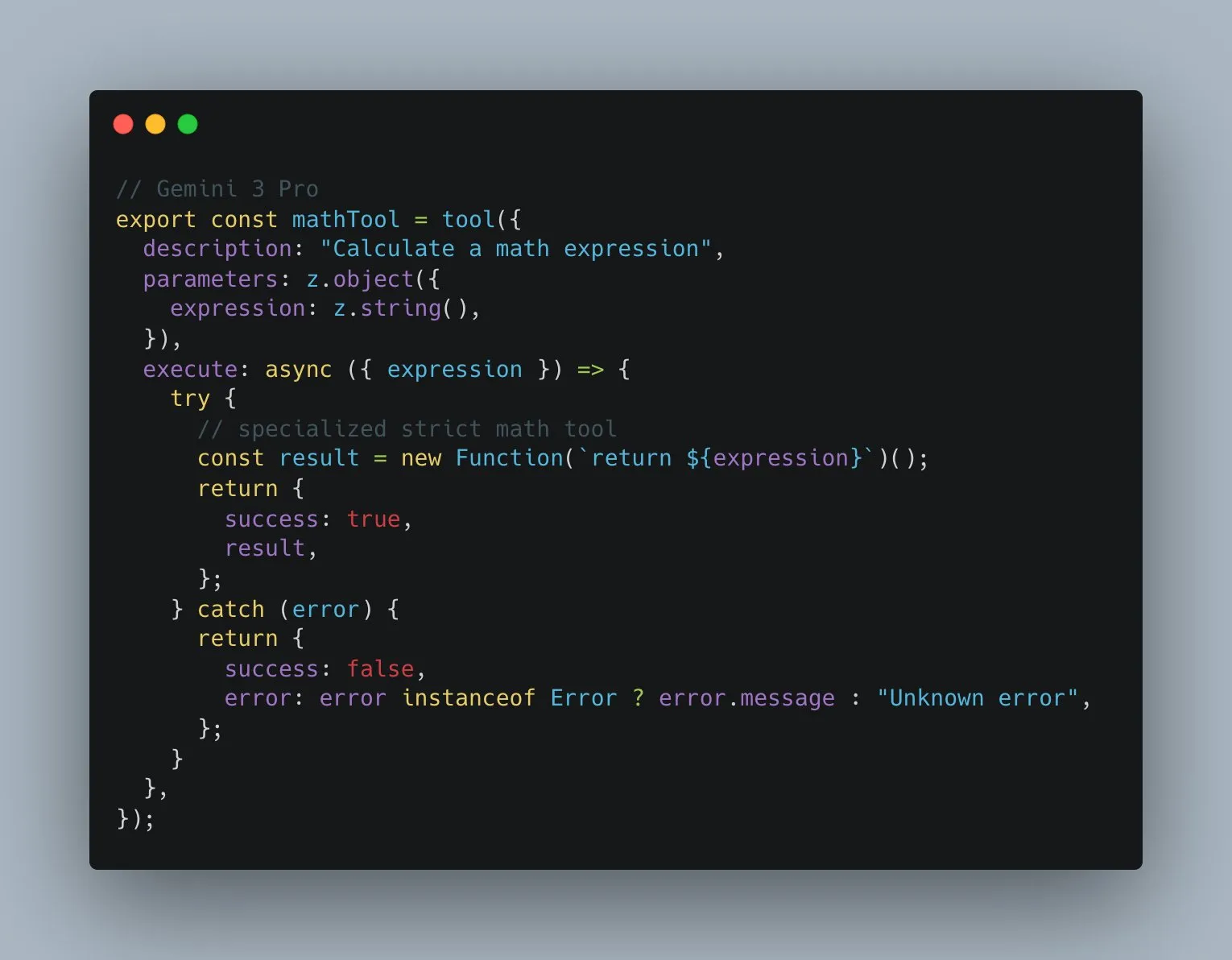 Gemini 3 Pro math tool implementation
